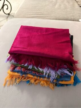 Bright Fringed Fringe Scarves Stack - Various Colors